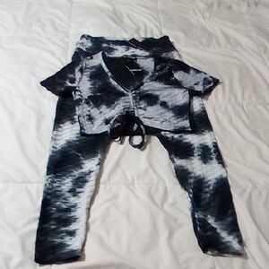 Charlotte Russe Black and White Tie-Dye Leggings And Top Set